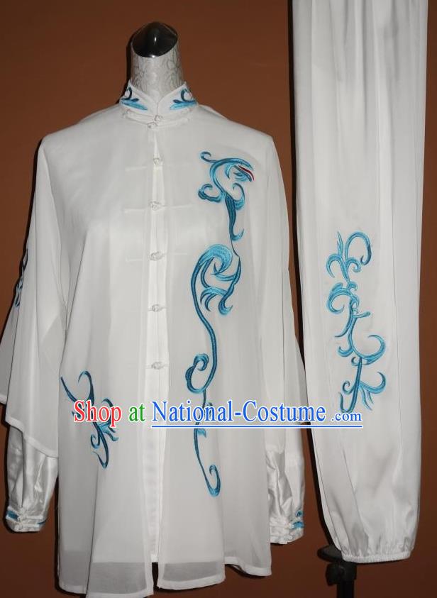 Chinese Kung Fu Competition Suits Martial Arts Embroidered White Outfits Tai Chi Performance Garment Costume