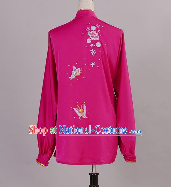 Chinese Tai Chi Competition Garment Costume Kung Fu Tai Ji Performance Suits Martial Arts Embroidered Butterfly Rosy Outfits