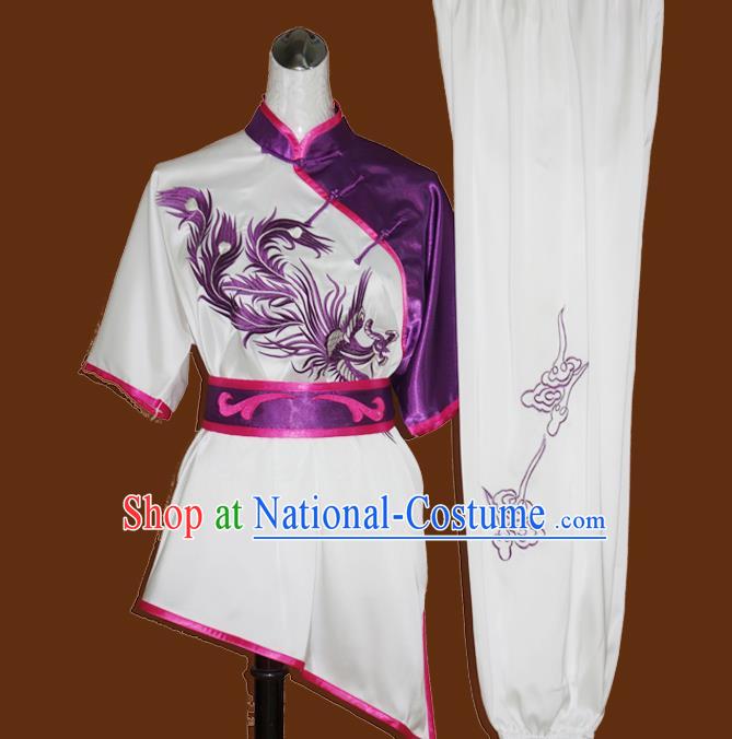 Chinese Kung Fu Tai Ji Performance Suits Martial Arts Embroidered Phoenix Outfits Wushu Competition Garment Costume