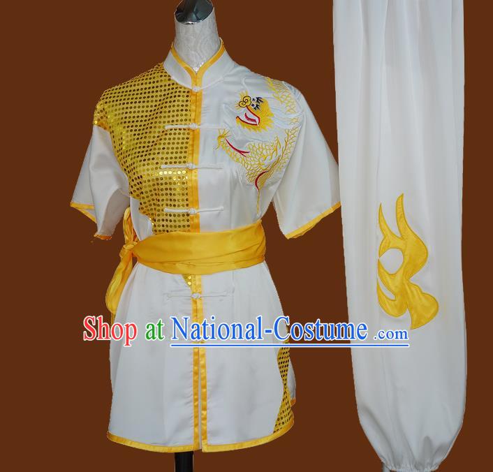 China Wushu Kongfu Sequins Garment Costumes Martial Arts Embroidered Dragon Clothing Nanquan Boxing Training Suits Kung Fu Uniforms