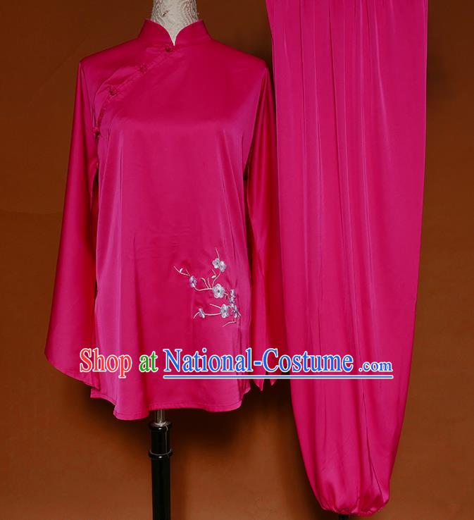 Chinese Wushu Competition Garment Costume Kung Fu Tai Chi Performance Suits Martial Arts Embroidered Plum Rosy Outfits