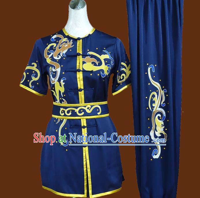 China Kung Fu Nanquan Uniforms Martial Arts Performance Garment Costumes Wu Shu Embroidered Navy Suits