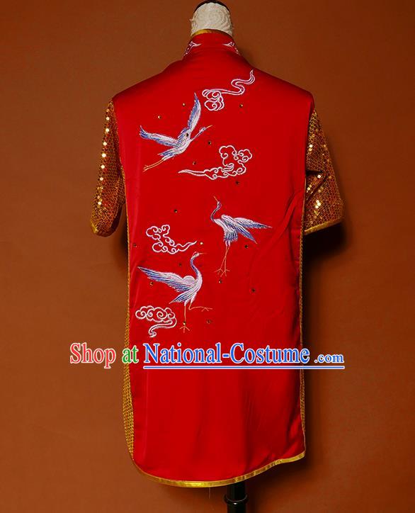 China Wu Shu Chang Boxing Embroidered Red Suits Kung Fu Uniforms Martial Arts Competition Garment Costumes