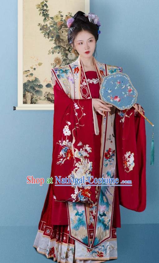 China Song Dynasty Embroidered Historical Garment Costumes Ancient Court Empress Red Hanfu Dress Clothing for Women