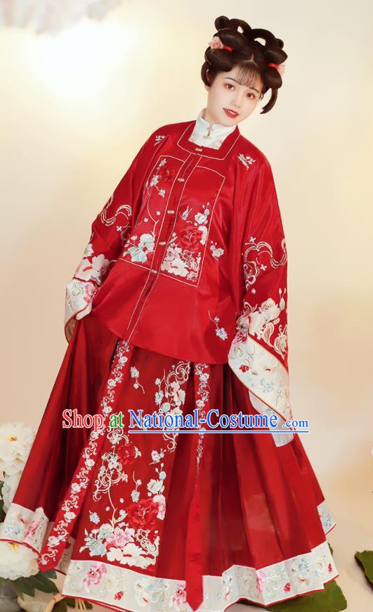 China Ancient Court Lady Wedding Red Hanfu Dress Clothing Ming Dynasty Embroidered Historical Garment Costumes for Women