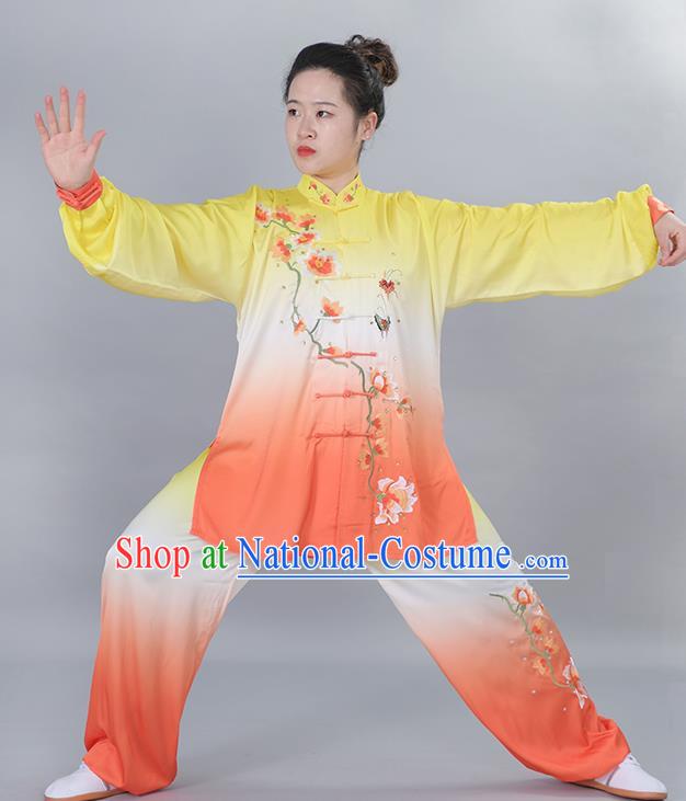 Chinese Martial Arts Competition Embroidered Mangnolia Outfits Tai Ji Training Clothing Tai Chi Kung Fu Red Suits