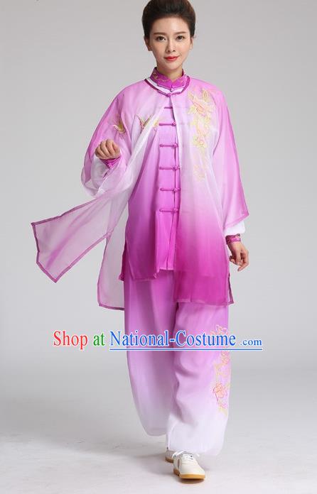 China Kung Fu Performance Purple Outfits Martial Arts Tai Ji Competition Suits Tai Chi Training Embroidered Clothing