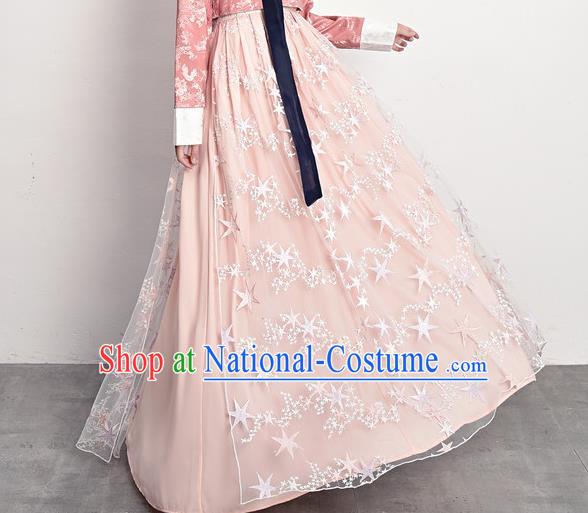 Traditional Asian Palace Princess Pink Blouse and Dress Outfits Korean Court Dress Ancient Korea Female Garment Costumes