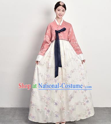 Traditional Asian Palace Princess Pink Blouse and Dress Outfits Korean Court Dress Ancient Korea Female Garment Costumes