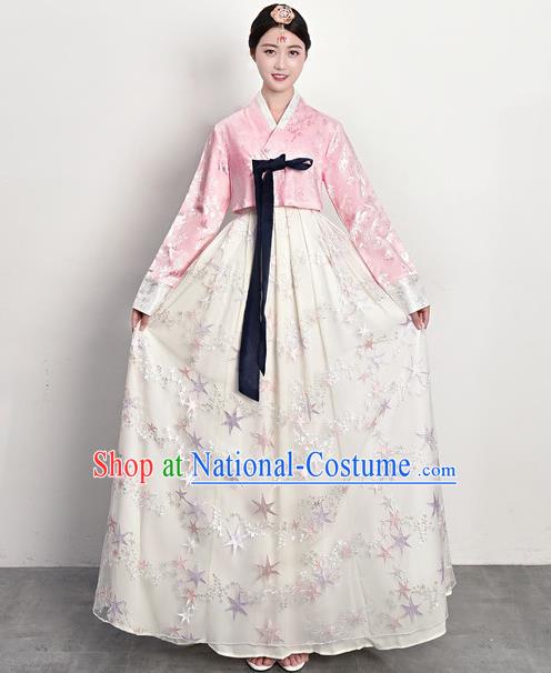 Korean Court Dress Ancient Korea Female Garment Costumes Traditional Asian Palace Princess Pink Blouse and White Dress Outfits