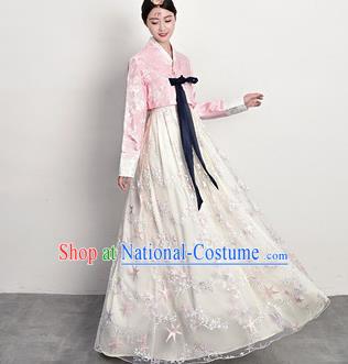 Korean Court Dress Ancient Korea Female Garment Costumes Traditional Asian Palace Princess Pink Blouse and White Dress Outfits