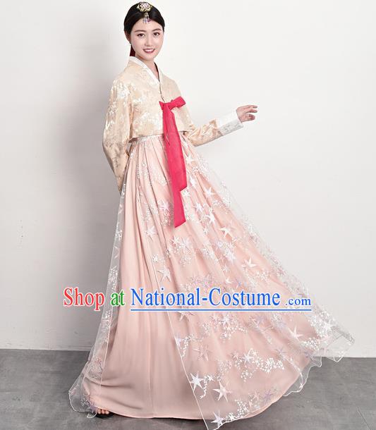 Korean Palace Princess Beige Blouse and Pink Dress Outfits Traditional Asian Court Dress Korea Ancient Female Garment Costumes