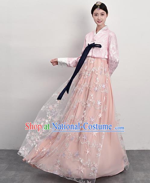 Korea Ancient Female Garment Costumes Korean Palace Princess Pink Blouse and Dress Outfits Traditional Asian Court Dress