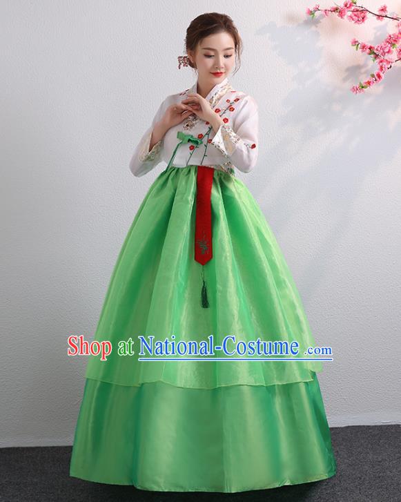 Asian Korea Traditional Wedding Outfits Bride Dress Ancient Court Garment Costumes Korean Palace Princess Embroidered White Blouse and Green Dress