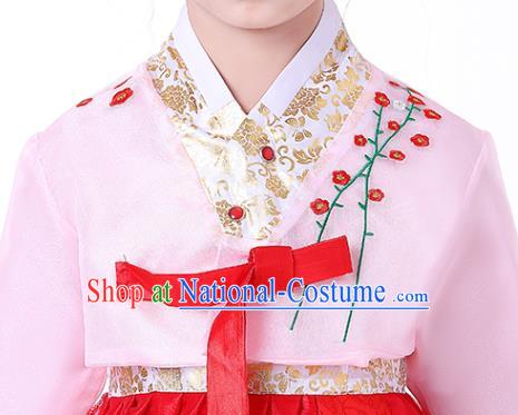 Korean Children Performance Garment Costumes Asian Traditional Hanbok Clothing Korea Girl Birthday Embroidered Pink Blouse and Red Dress