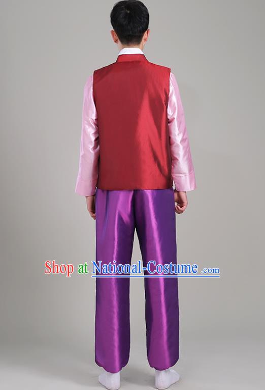 Korean Male Costumes Traditional Wedding Suits Korea Stage Performance Clothing Red Vest Pink Shirt and Purple Pants