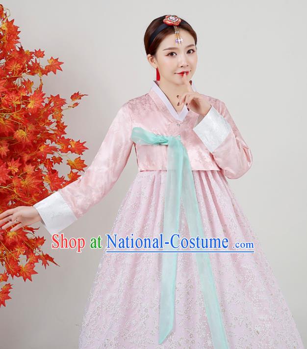 Asian Korea Court Peach Pink Blouse and Dress Classical Dance Outfits Korean Traditional Wedding Dress Ancient Bride Garment Costumes