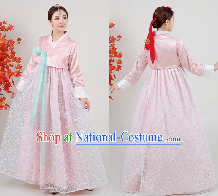 Asian Korea Court Peach Pink Blouse and Dress Classical Dance Outfits Korean Traditional Wedding Dress Ancient Bride Garment Costumes