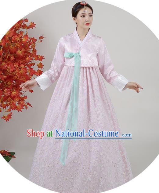 Asian Korea Ancient Bride Garment Costumes Court Pink Blouse and Dress Classical Dance Outfits Korean Traditional Wedding Dress