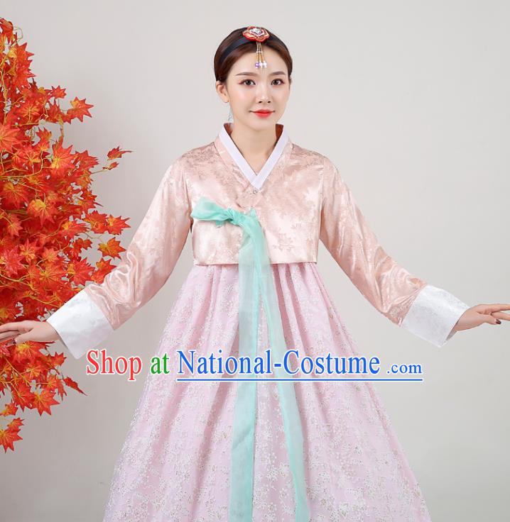 Korean Traditional Wedding Dress Asian Korea Ancient Bride Garment Costumes Court Champagne Blouse and Pink Dress Classical Dance Outfits