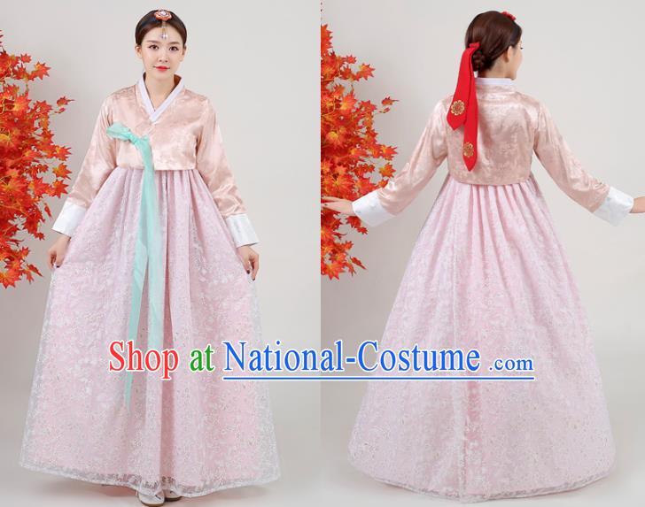 Korean Traditional Wedding Dress Asian Korea Ancient Bride Garment Costumes Court Champagne Blouse and Pink Dress Classical Dance Outfits