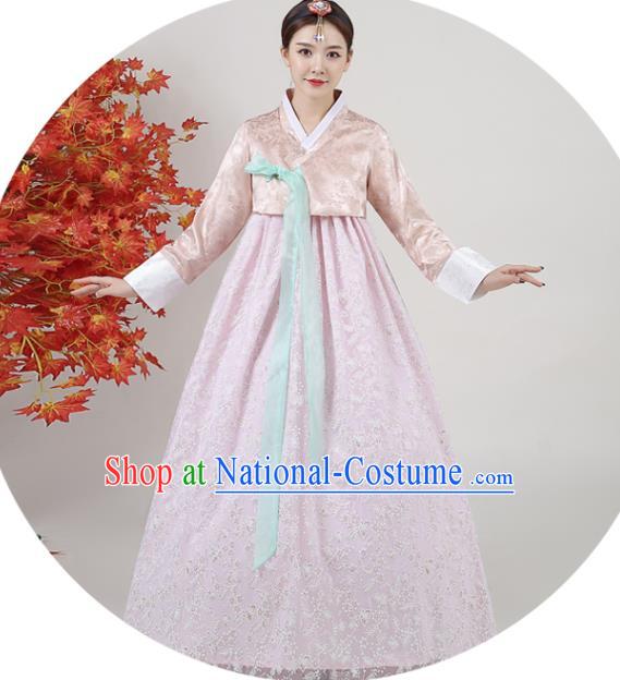 Korean Traditional Wedding Dress Asian Korea Ancient Bride Garment Costumes Court Champagne Blouse and Pink Dress Classical Dance Outfits