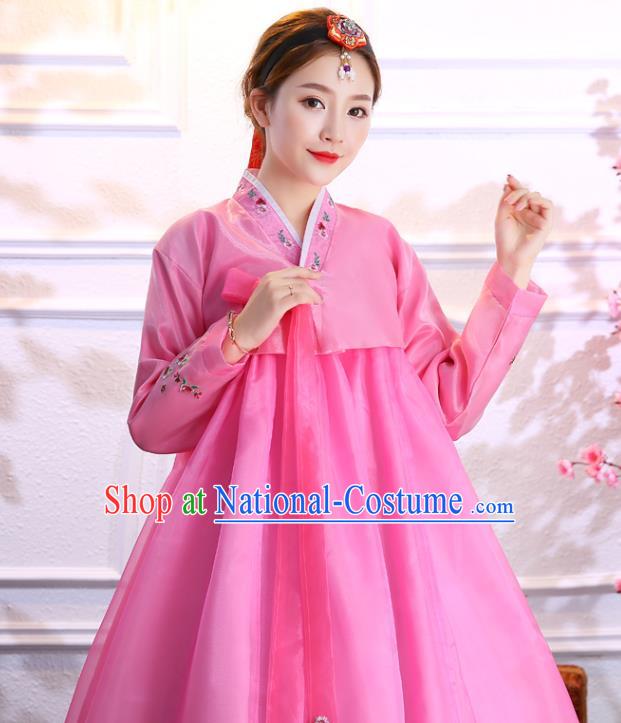 Korea Ancient Princess Clothing Traditional Hanbok Embroidered Pink Blouse and Dress Asian Korean Court Uniforms