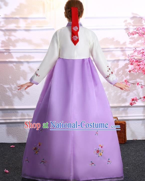 Korea Ancient Bride Clothing Asian Traditional Hanbok Embroidered White Blouse and Purple Dress Korean Court Uniforms