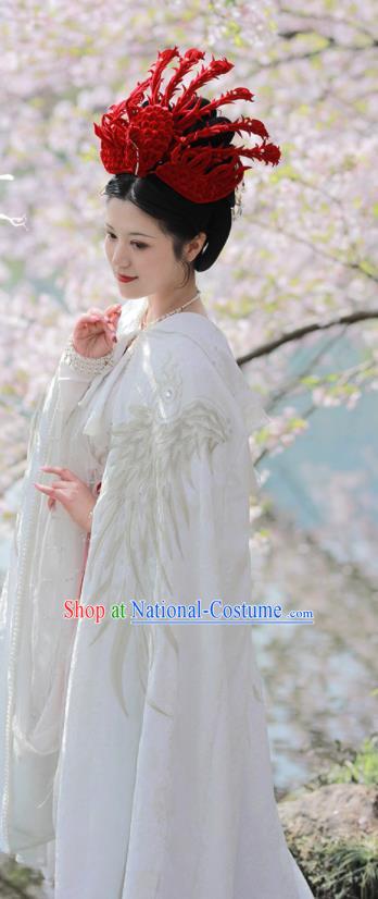 China Traditional Hanfu Cloak Tang Dynasty Court Woman Historical Clothing Ancient Imperial Concubine Embroidered White Cape