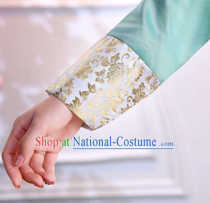 Korean Court Bride Fashion Garments Korea Wedding Clothing Asian Classical Dance Embroidered Green Blouse and Beige Dress Traditional Hanbok