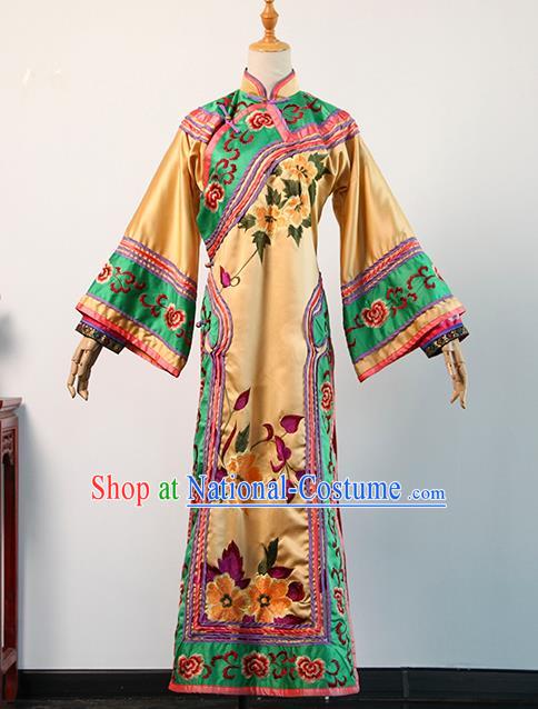 China Traditional Qing Dynasty Empress Garment Drama Empresses in the Palace Yellow Dress Ancient Court Manchu Female Clothing