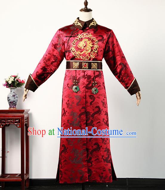 Chinese Ancient Emperor Clothing Story of Yanxi Palace Monarch Qianlong Red Imperial Robe Qing Dynasty Prince Casual Costume