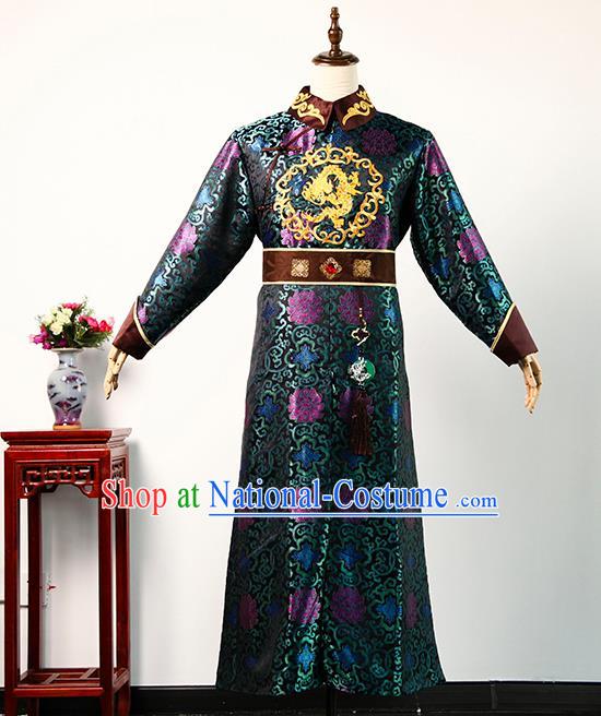 Chinese Qing Dynasty Royal Highness Casual Costume Ancient Emperor Clothing Story of Yanxi Palace Monarch Qianlong Atrovirens Imperial Robe