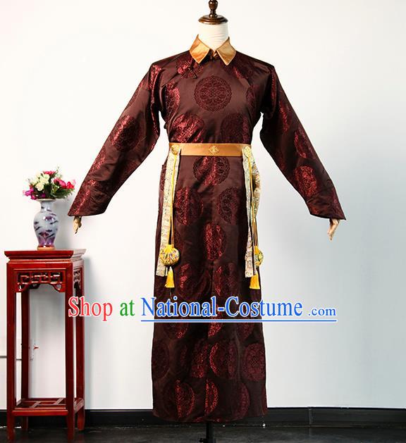 Chinese Qing Dynasty Childe Casual Costume Ancient Prince Clothing TV Story of Yanxi Palace Fucha Fu Heng Brown Robe