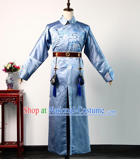 Chinese Ancient Royal Prince Clothing TV Story of Yanxi Palace Young Qi Blue Robe Qing Dynasty Childe Costume