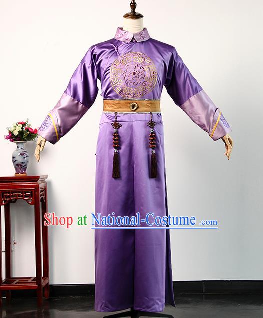 Chinese TV Story of Yanxi Palace Prince Purple Long Robe Qing Dynasty Noble Childe Costume Ancient Royal Highness Clothing