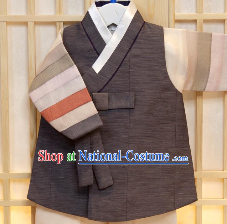 Korea Grey Vest Beige Shirt and Pants Children Garment Costumes Korean Boys Prince Birthday Hanbok Traditional Fashion Clothing