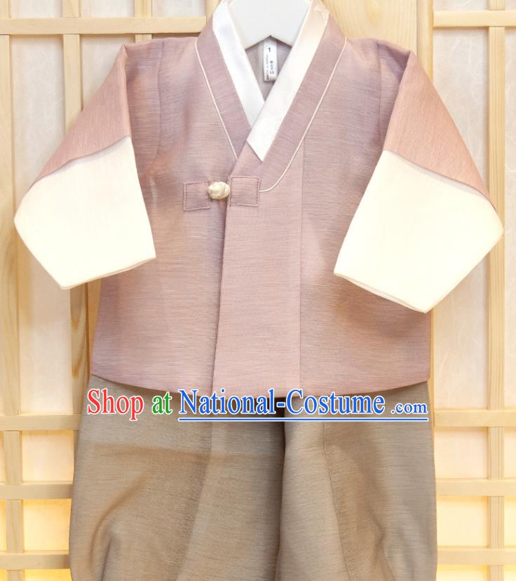 Korean Children Garment Purple Vest Pink Shirt and Grey Pants Boys Prince Birthday Hanbok Costumes Korea Traditional Fashion Clothing