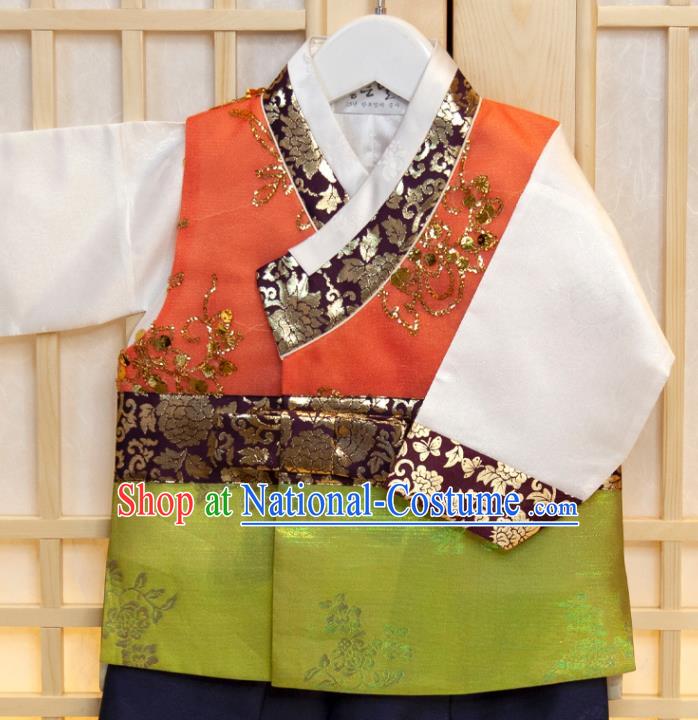 Korean Children Garment Vest White Shirt and Navy Pants Korea Boys Prince Birthday Hanbok Costumes Traditional Fashion Clothing