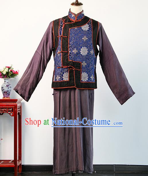 Chinese Drama Teahouse Elderly Male Mandarin Jacket Robe Qing Dynasty Lord Clothing Ancient Shopkeeper Uniform