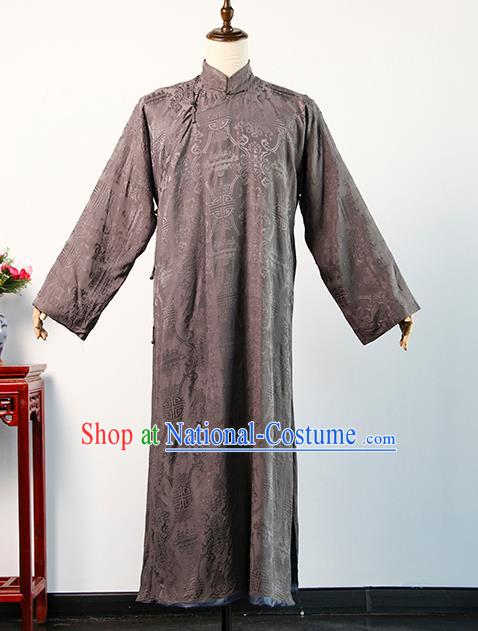 Chinese Qing Dynasty Landlord Clothing Ancient Shopkeeper Uniform Drama Teahouse Brown Robe