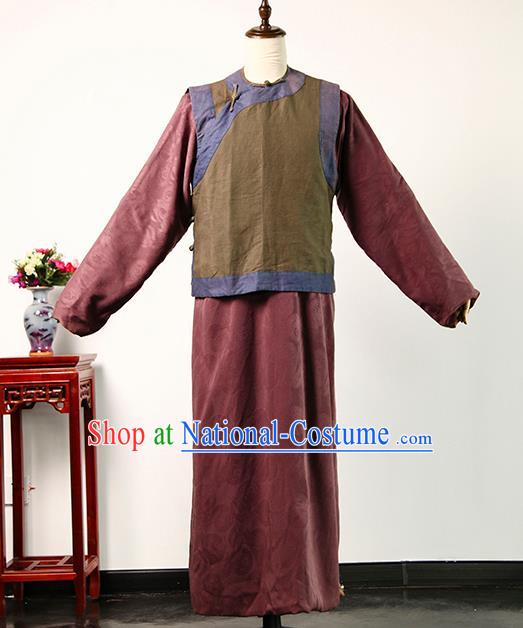 Chinese Drama Teahouse Mandarin Jacket Wine Red Robe Qing Dynasty Landlord Clothing Ancient Shopkeeper Uniform