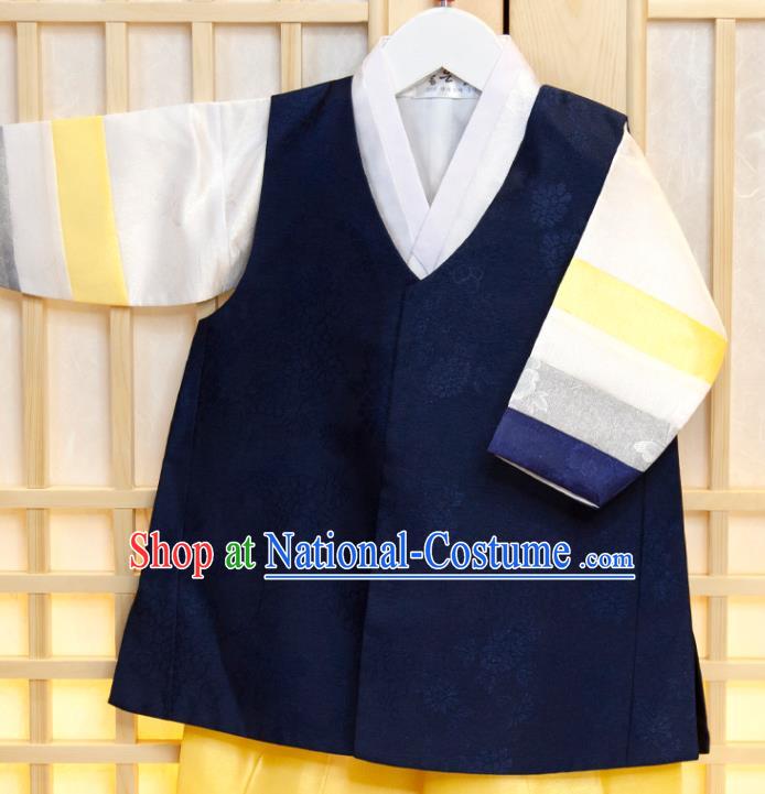 Korean Children Garment Navy Vest White Shirt and Yellow Pants Boys Prince Birthday Hanbok Costumes Korea Traditional Fashion Clothing