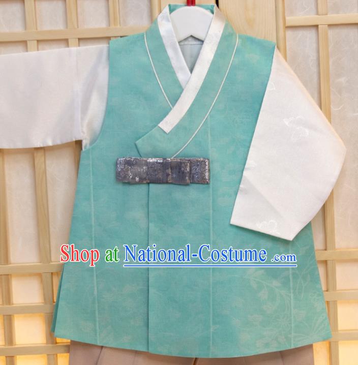 Korea Boys Prince Birthday Hanbok Costumes Traditional Fashion Clothing Korean Children Garment Green Vest White Shirt and Khaki Pants