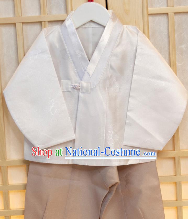 Korea Boys Prince Birthday Hanbok Costumes Traditional Fashion Clothing Korean Children Garment Green Vest White Shirt and Khaki Pants