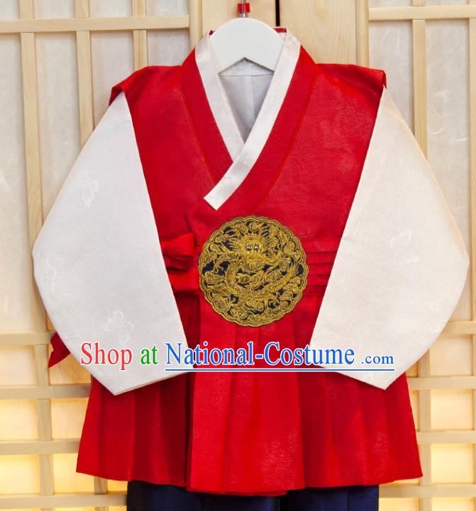 Korea Children Red Vest White Shirt and Navy Pants Traditional Garment Costumes Korean Boys Prince Birthday Fashion Hanbok Clothing