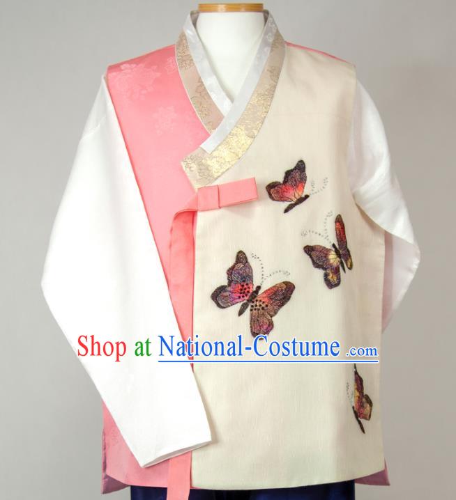 Korean Traditional Festival Costumes Bridegroom Clothing Wedding Hanbok Korea Young Man Embroidered Butterfly Vest White Shirt and Navy Pants