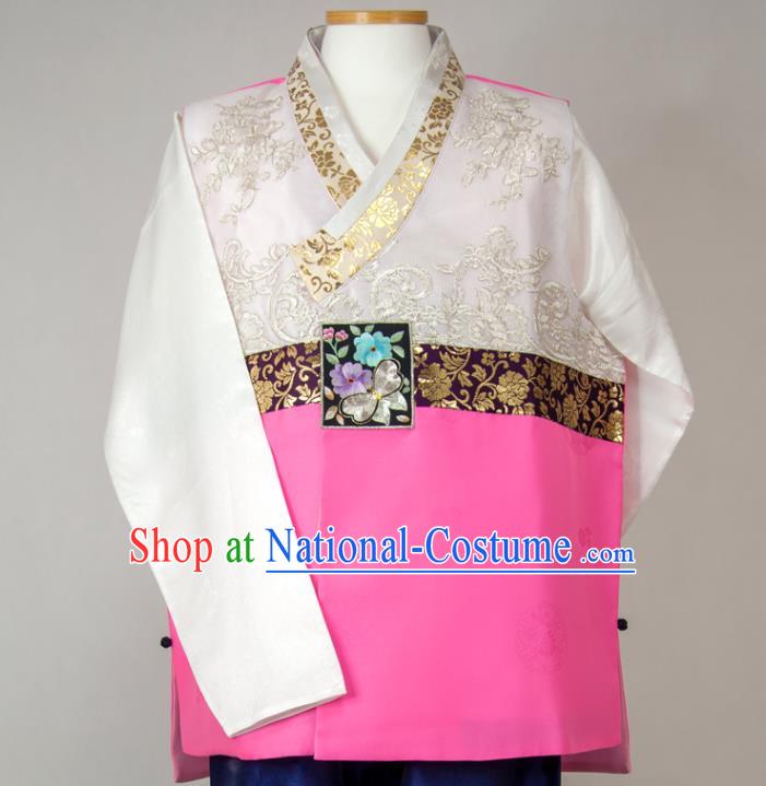 Korea Wedding Hanbok Young Man Embroidered Shirt and Navy Pants Korean Traditional Festival Costumes Bridegroom Clothing