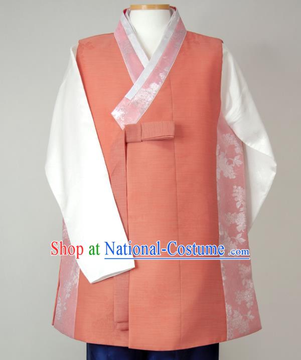 Korean Traditional Bridegroom Costumes Festival Clothing Wedding Hanbok Korea Young Man Jacinth Vest White Shirt and Navy Pants