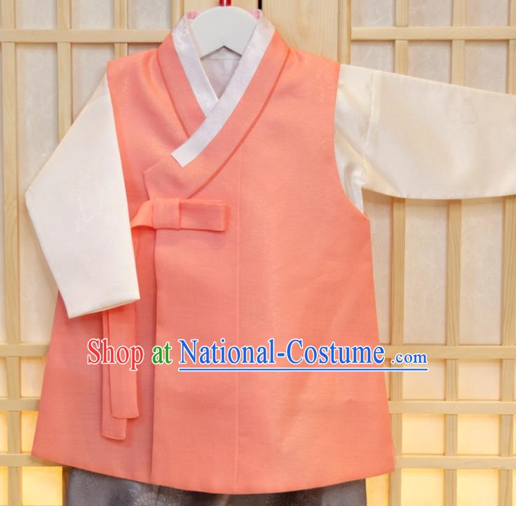 Korean Children Festival Pink Vest Beige Shirt and Grey Pants Traditional Garment Costumes Hanbok Clothing Korea Boys Prince Fashion